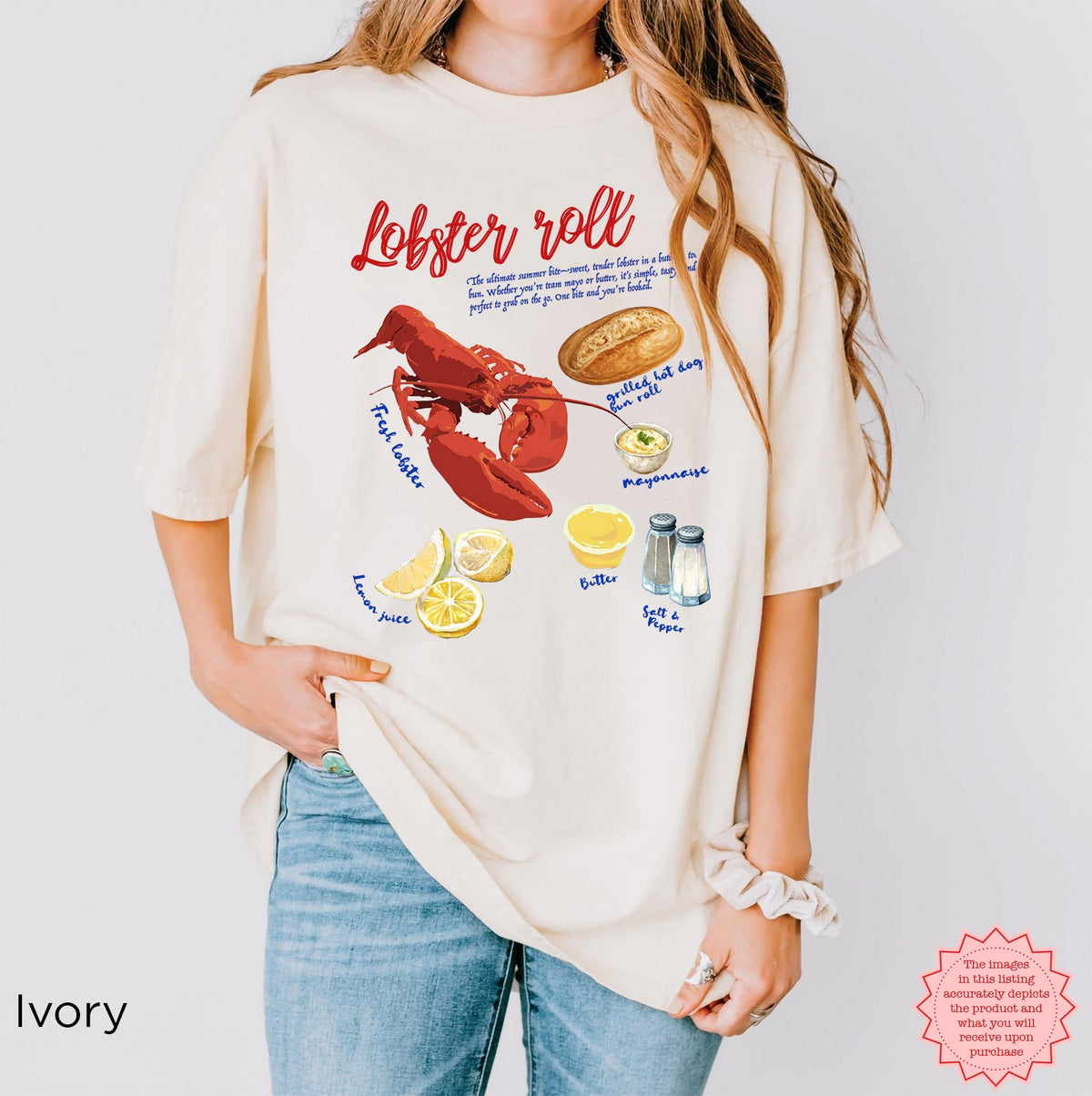 Lobster roll coastal graphic tee styled as a seafood lover gift and summer statement shirt.