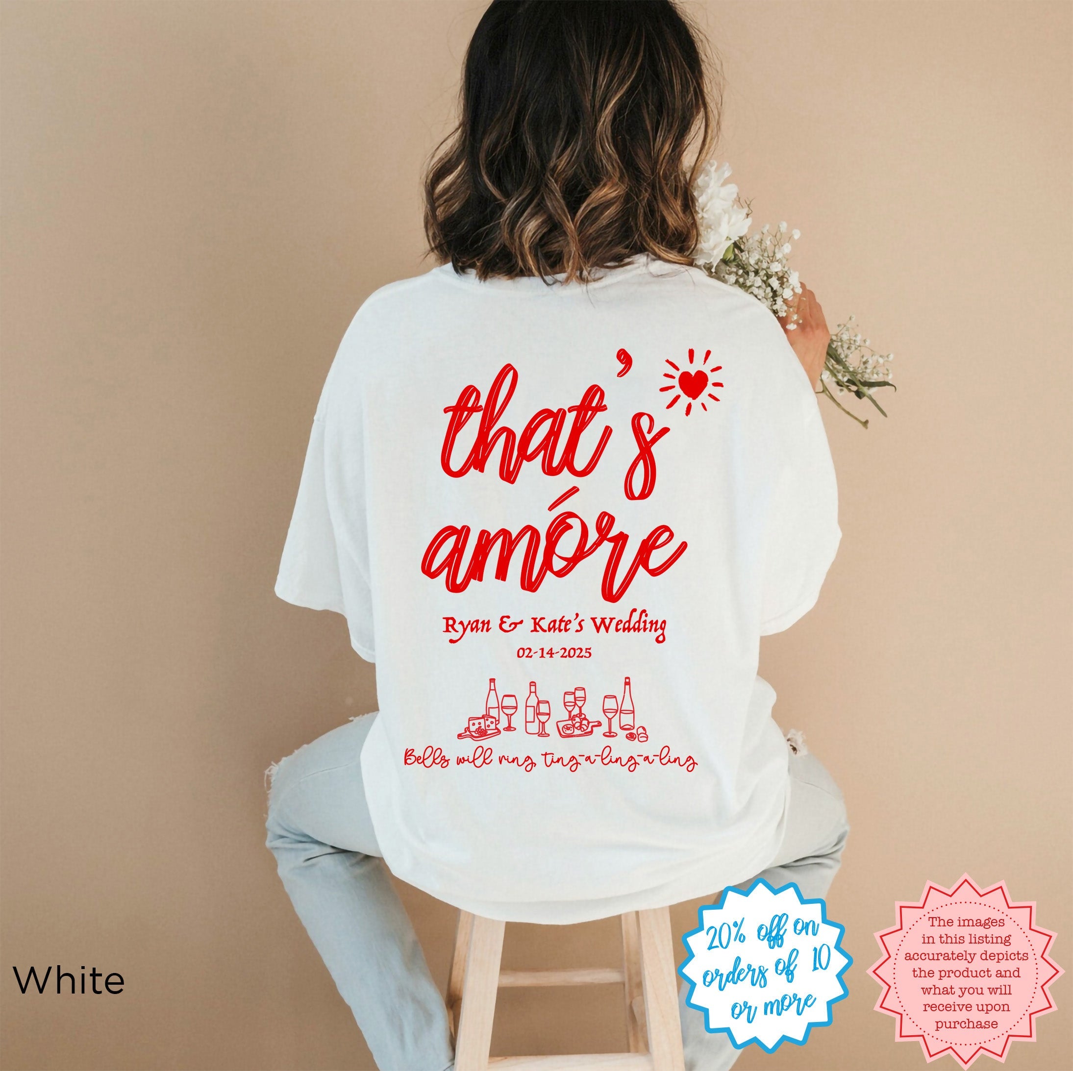 Personalised That's Amore bachelorette party shirt for bridal weekend outfits.