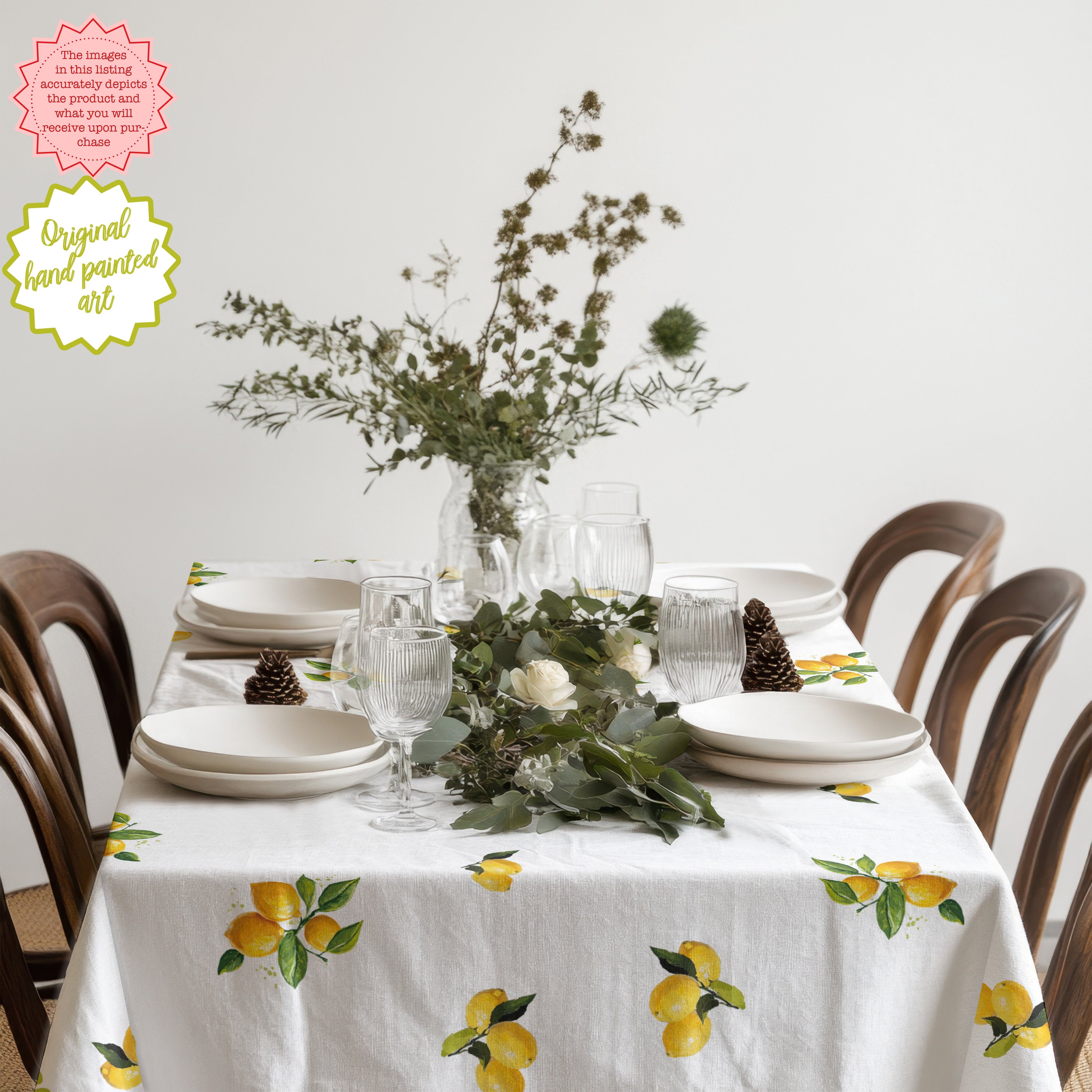 Lemon tablecloth styled for a Mediterranean aperitivo table with spritz party ideas.