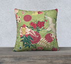 Green Oriental Floral Pillowcase Cover – 22"x22", Available in Velveteen, Cotton Linen Canvas, Cotton Canvas & Polyester Canvas