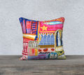 Vibrant Mediterranean Sardines Cushion in Velveteen fabric – 18x18 inch, featuring a playful sardine can design in vibrant colors.