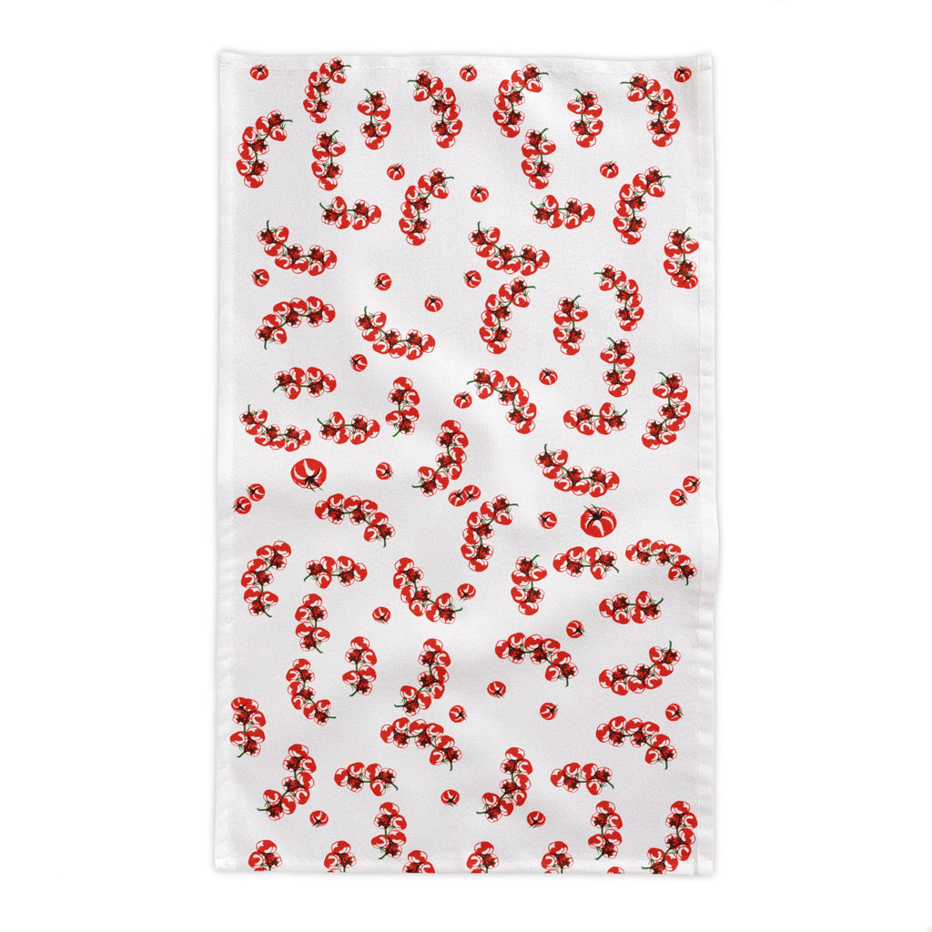 Tomato Block Print Tablecloth – Mediterranean-Inspired Design, 100% Cotton Twill, Available in 58"x58" & 58"x102"