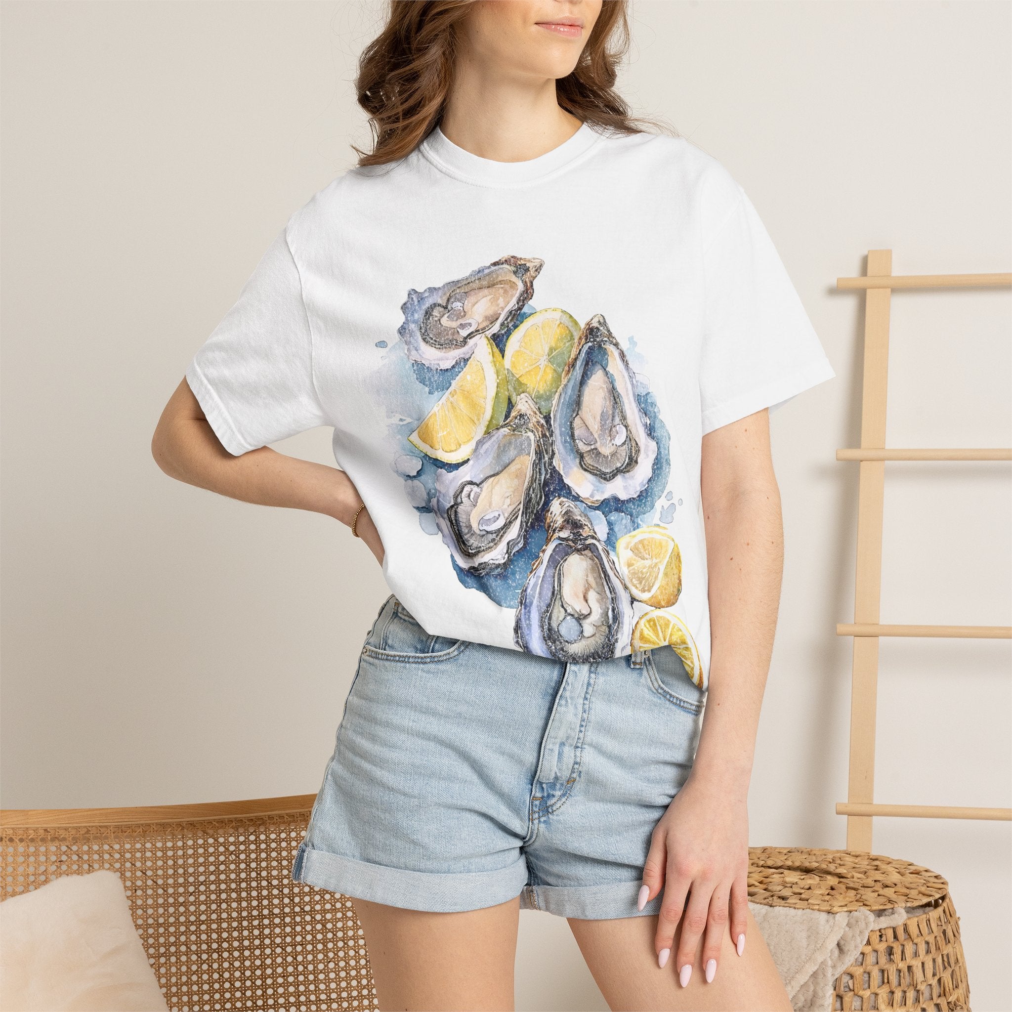 Oyster Shell Comfort Colors T-Shirt – Coastal Seafood Beach Lover Tee, Watercolor Oysters