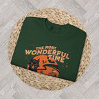 Retro Halloween crewneck featuring charming black cat artwork for cat lovers