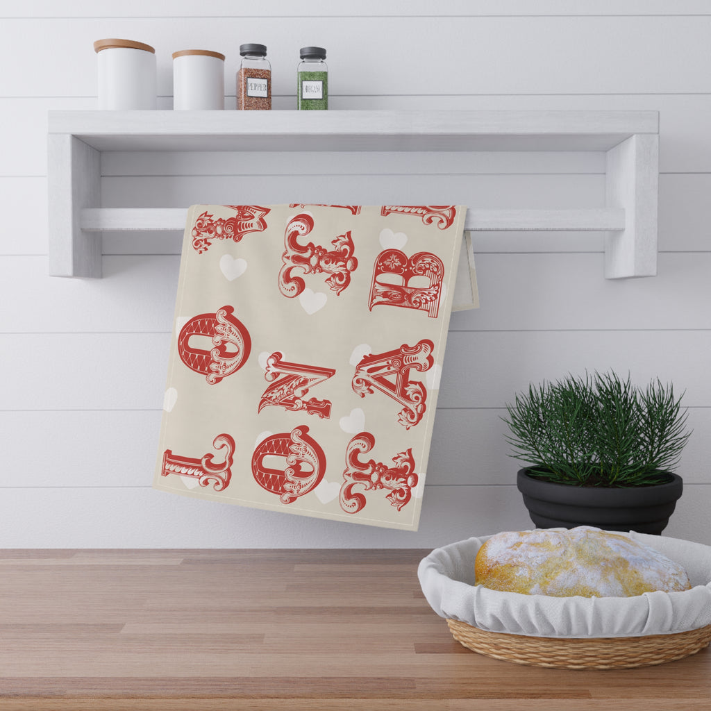 Love On The Table Tea Towel – Vintage Typography Kitchen Linen