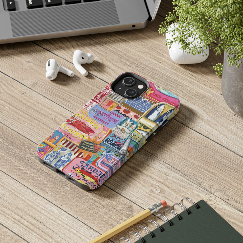 Sardines Fisherman Aesthetic Phone Case – Colorful Mediterranean Cover for iPhone & Samsung | Coastal Summer Sardine Illustration