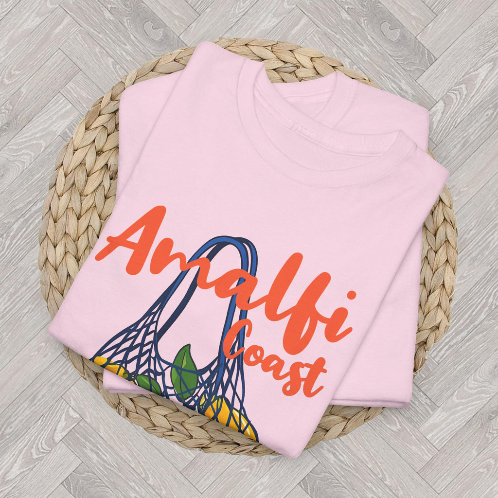Amalfi Coast Lemoncello graphic tee in light pink for Italy lovers and Mediterranean-inspired design
