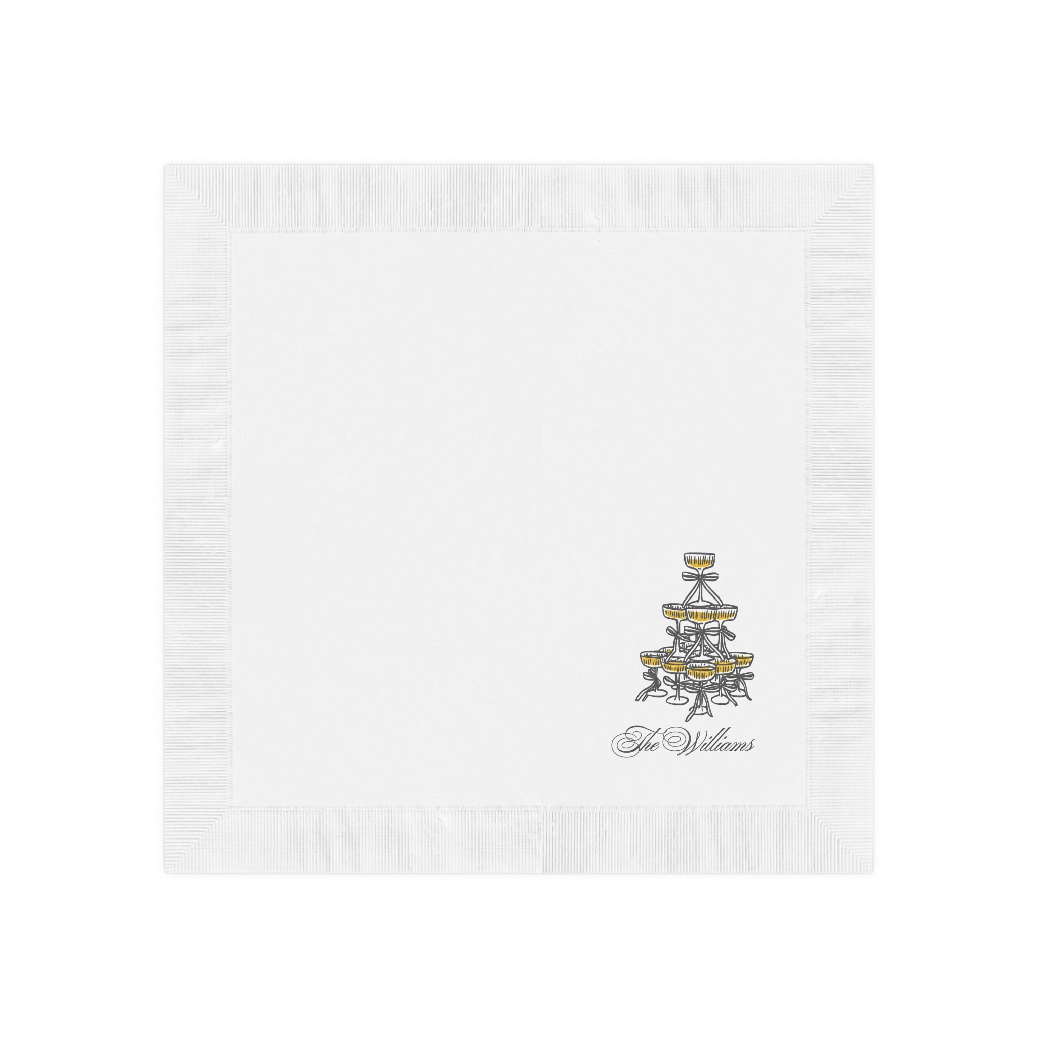Personalized party napkin with elegant champagne-inspired design, perfect for birthdays, girls' brunches, and bridal events.