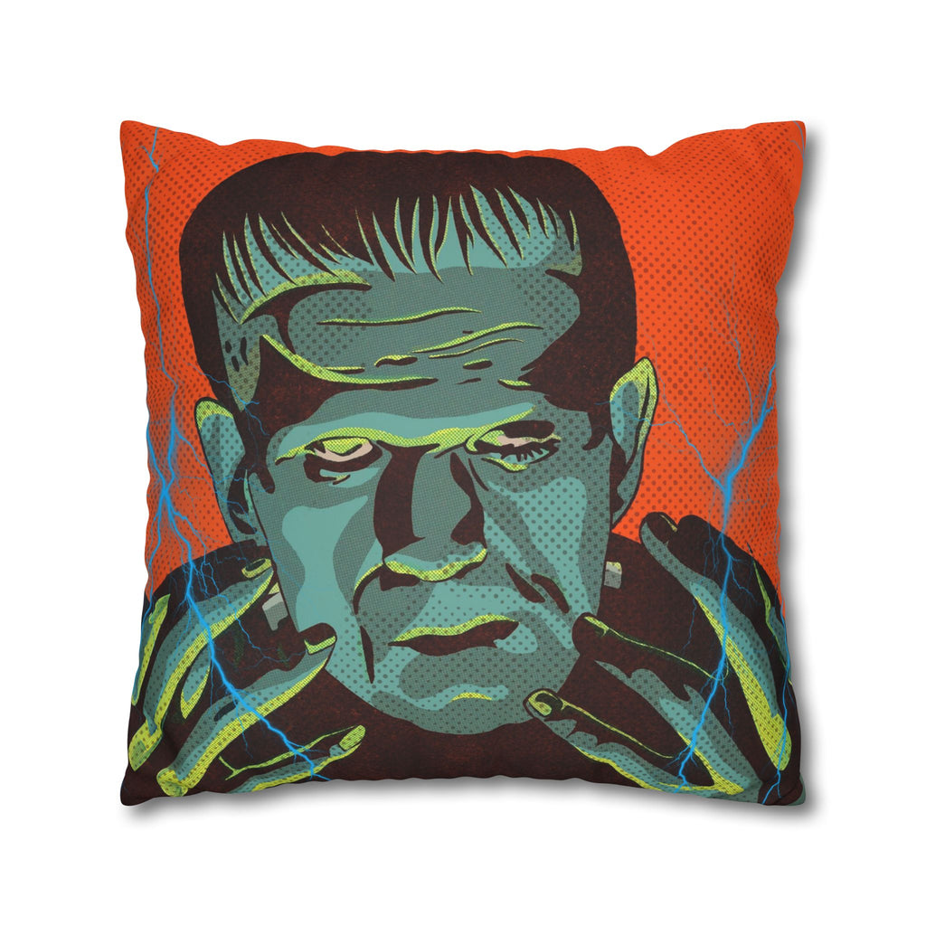 Frankenstein and Bride of Frankenstein cushion cover styled as statement gothic home décor