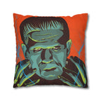 Frankenstein and Bride of Frankenstein cushion cover styled as statement gothic home décor