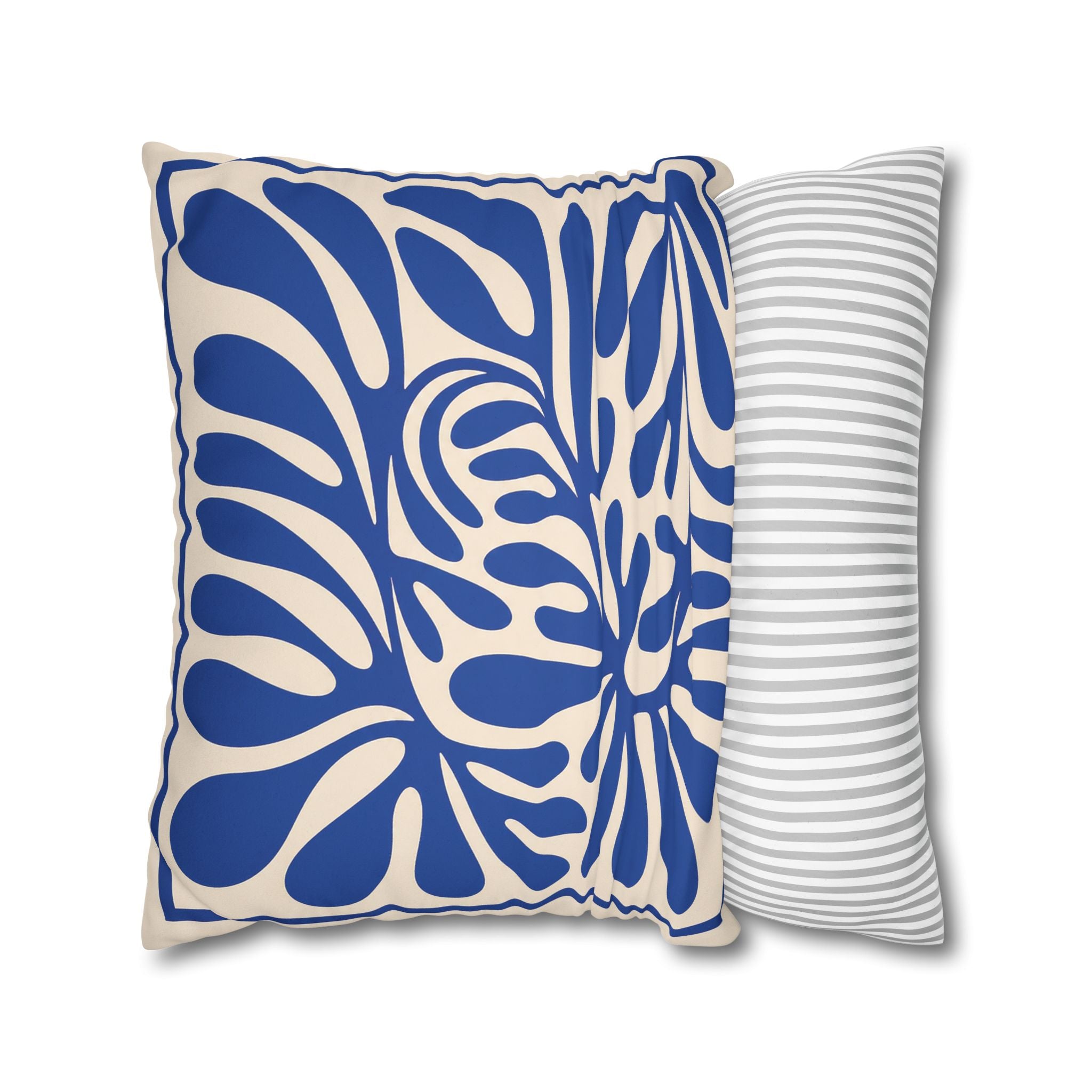 Blue Mediterranean Abstract Faux Suede Cushion | Modern Abstract Mediterranean Decorative Throw Pillow | Coastal Home Décor Pillow