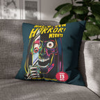 Double-sided faux suede horror cushion showcasing vibrant Halloween comic book inspired designs