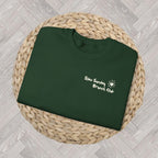 Double-sided Forest Green brunch graphic sweatshirt with coffee, pancakes and pastry design