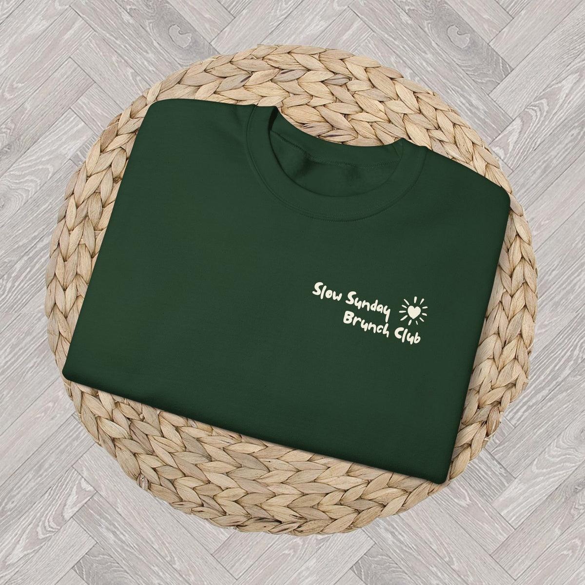 Double-sided Forest Green brunch graphic sweatshirt with coffee, pancakes and pastry design