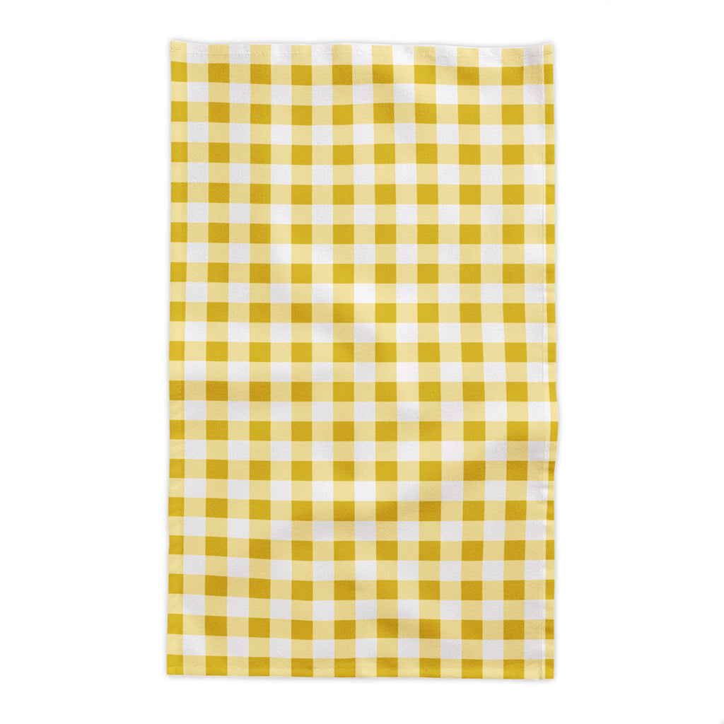 Yellow and white gingham tablecloth styled for a relaxed lunch or gathering with family and friends.