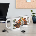 Mediterranean coffee mug with whimsical orange cat artwork inspired by coastal European living.