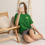Gildan 5000 Turf Green t-shirt featuring delicate lemon and green leaf embroidery