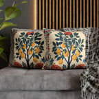 Modern Mediterranean home décor cushion featuring illustrated lemons, botanical details and concealed zipper finish.