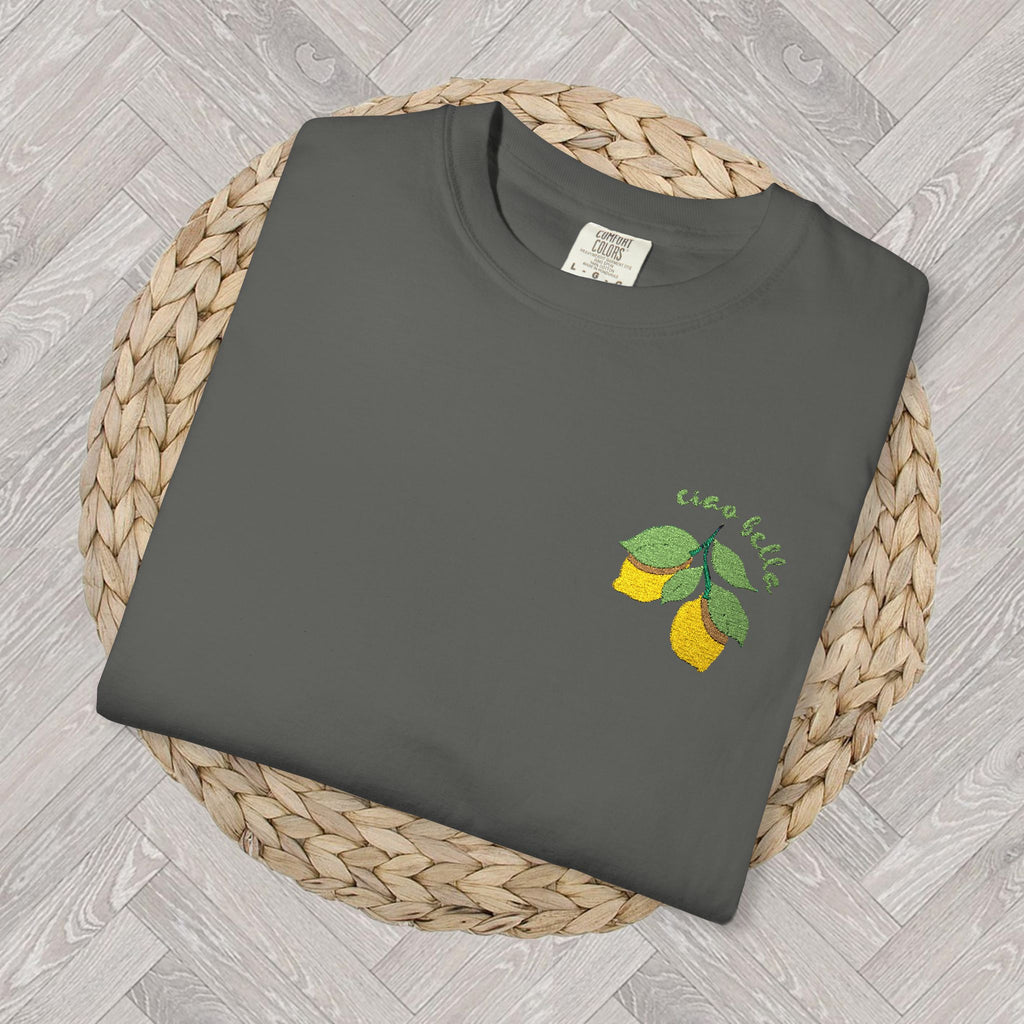 Embroidered Lemon Shirt | Ciao Bella Summer Vibes Shirt | Trendy Citrus Apparel | Cute Gift for Her | Aesthetic Fruit Design