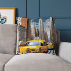 New York City Taxi Pillowcase – 18"x18", 20"x20", 24"x24", 26"x26", 100% Polyester Canvas, Double-Sided Print