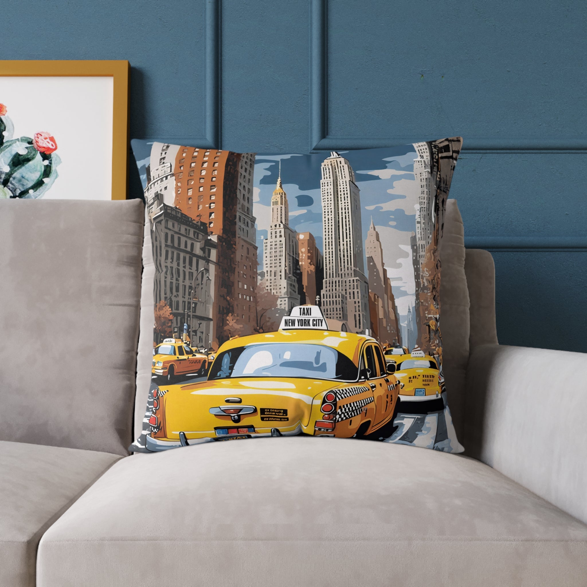 New York City Taxi Pillowcase – 18"x18", 20"x20", 24"x24", 26"x26", 100% Polyester Canvas, Double-Sided Print