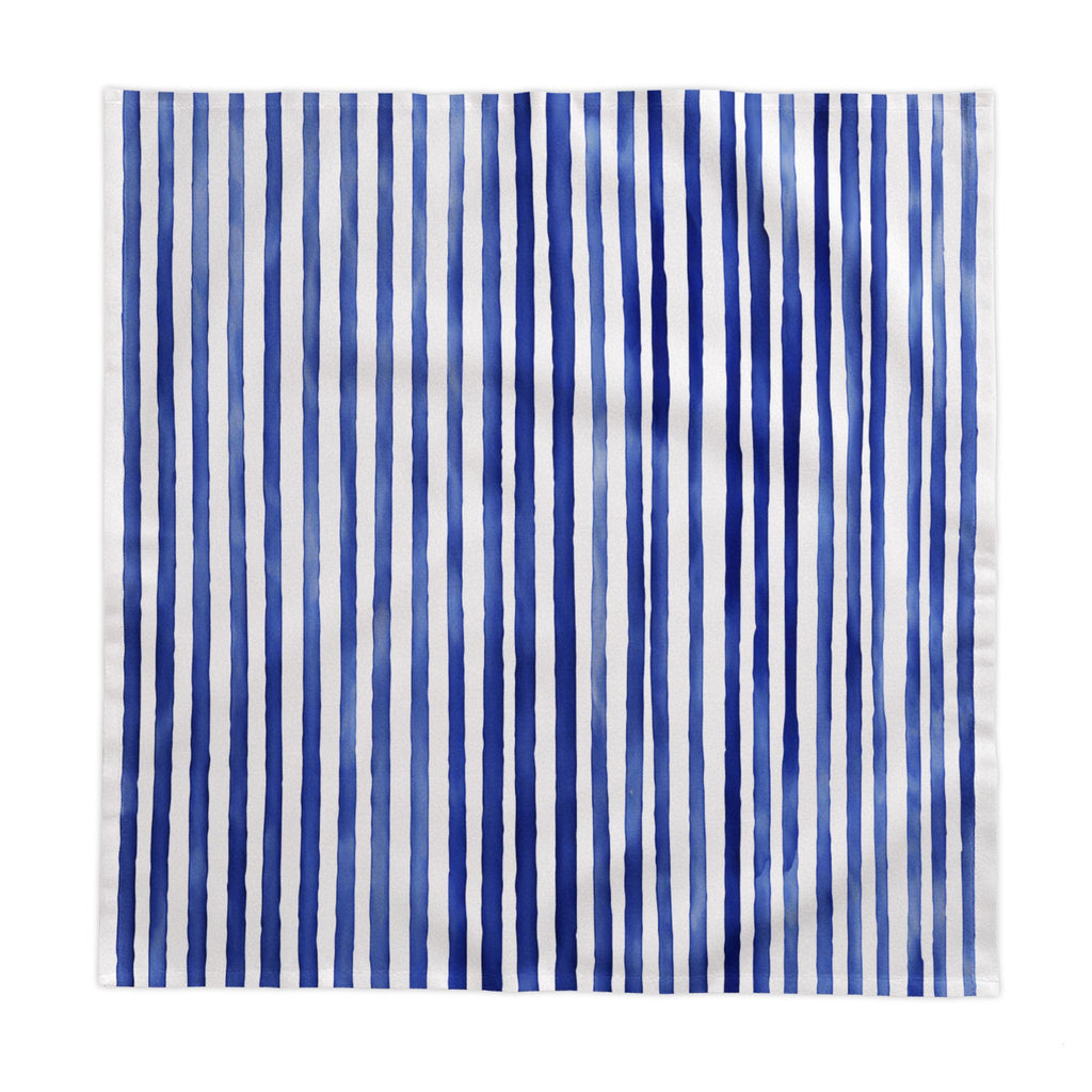 Watercolor Nautical Blue Stripes Cotton Twill Tablecloth | Available in 58"x58" & 58"x102"