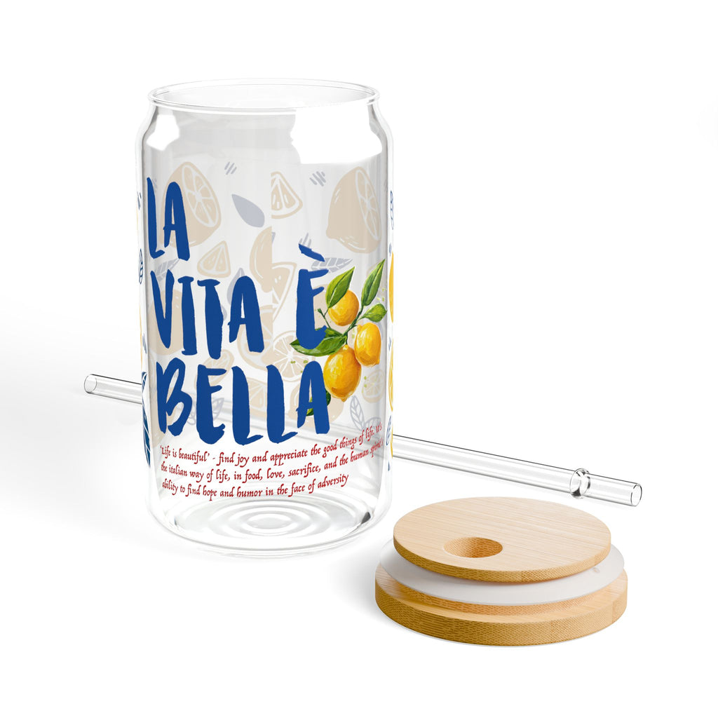 La Vita e Bella Glass Cup – Positive Affirmation Summer Lemon Drinkware, Optional Glass Straw, 16oz