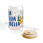 La Vita e Bella Glass Cup – Positive Affirmation Summer Lemon Drinkware, Optional Glass Straw, 16oz