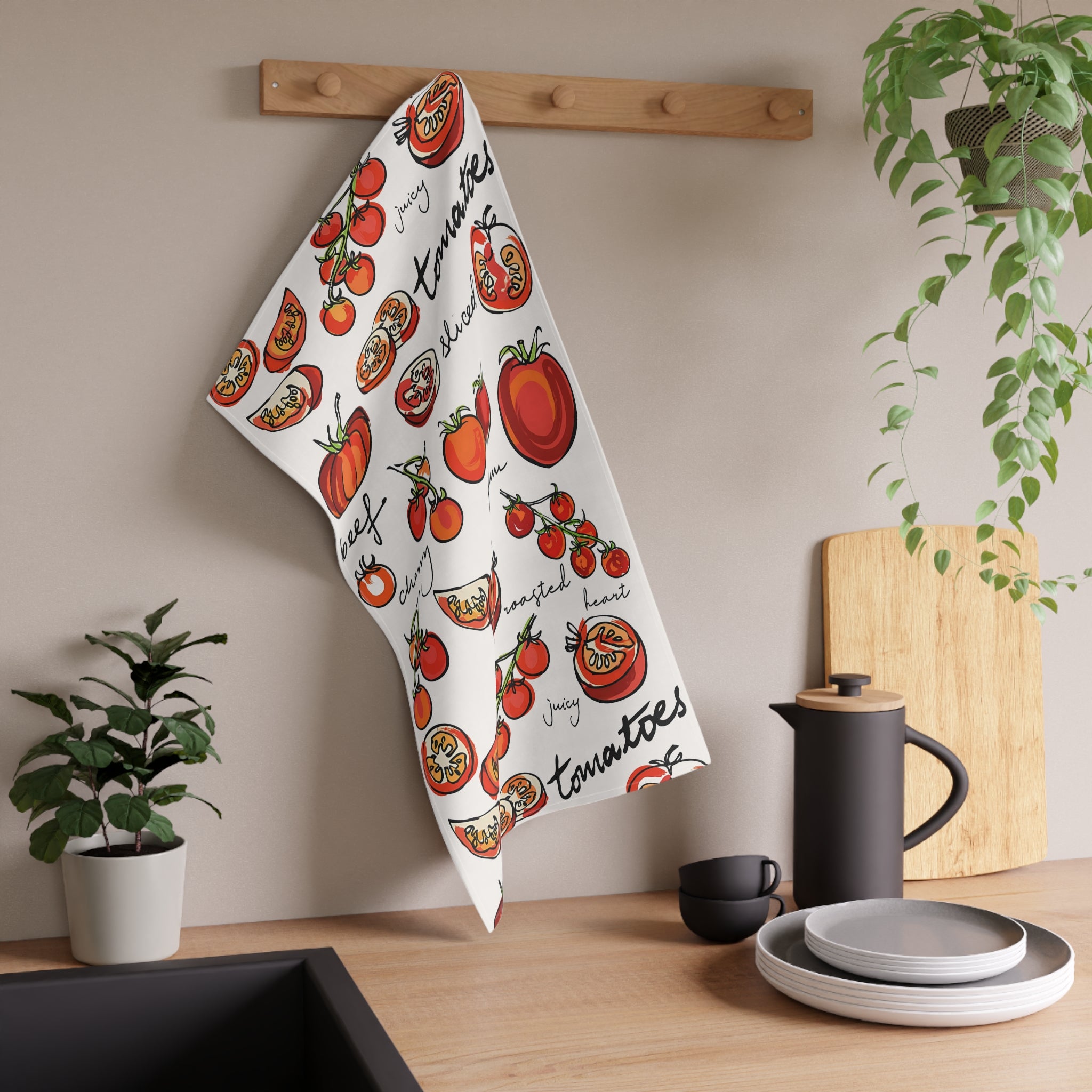 Hand-Painted Tomato Tea Towel – 100% Cotton Twill Kitchen Towel