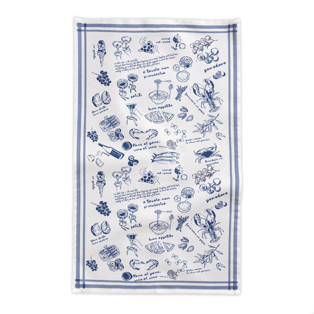 Italian Summer Tablecloth – 100% Cotton Twill Mediterranean Food Illustration Table Linen