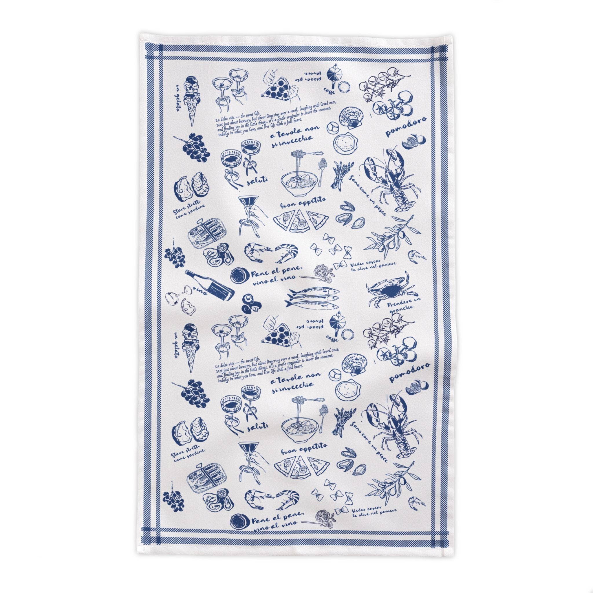 Italian Summer Tablecloth – 100% Cotton Twill Mediterranean Food Illustration Table Linen