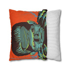Vintage-inspired Frankenstein and Bride of Frankenstein faux suede cushion for Halloween and classic horror fans