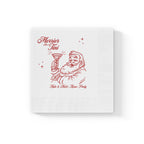 Soft three-ply white paper Christmas cocktail napkin featuring the Merrier with a Tini festive Santa illustration.