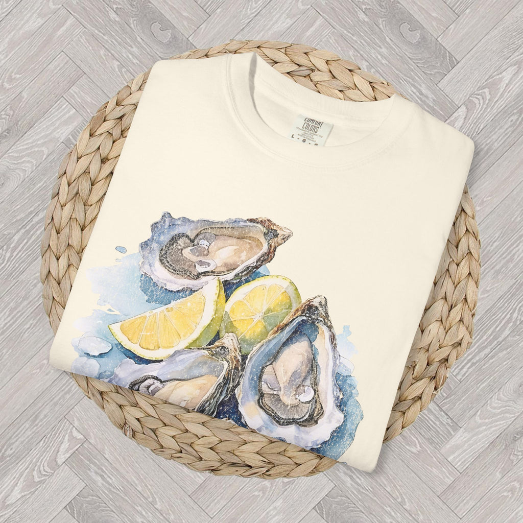 Oyster Shell Comfort Colors T-Shirt – Coastal Seafood Beach Lover Tee, Watercolor Oysters