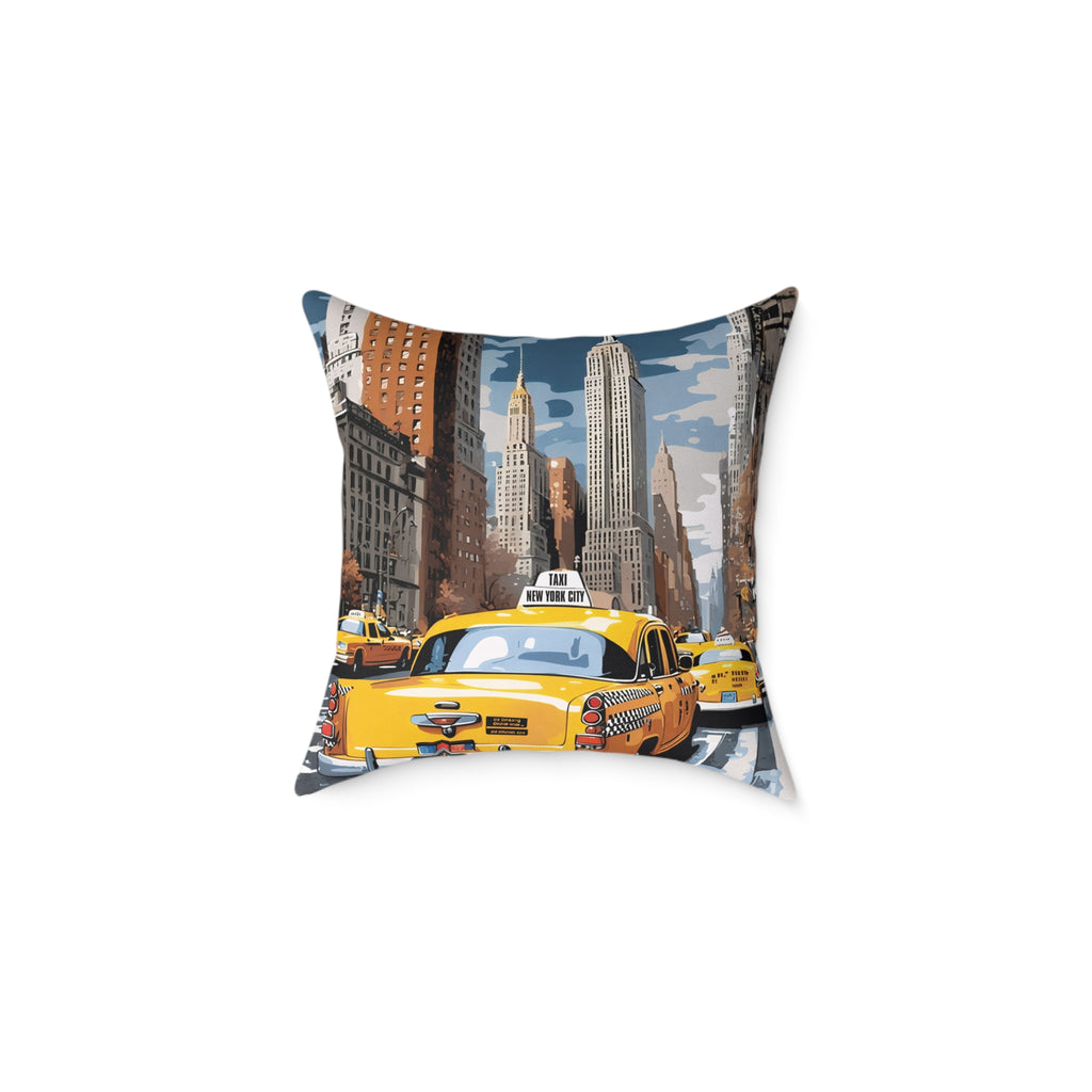 New York City Taxi Pillowcase – 18"x18", 20"x20", 24"x24", 26"x26", 100% Polyester Canvas, Double-Sided Print