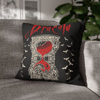 Double-sided gothic cushion showcasing coordinated Dracula-inspired artwork in red, black and ivory.