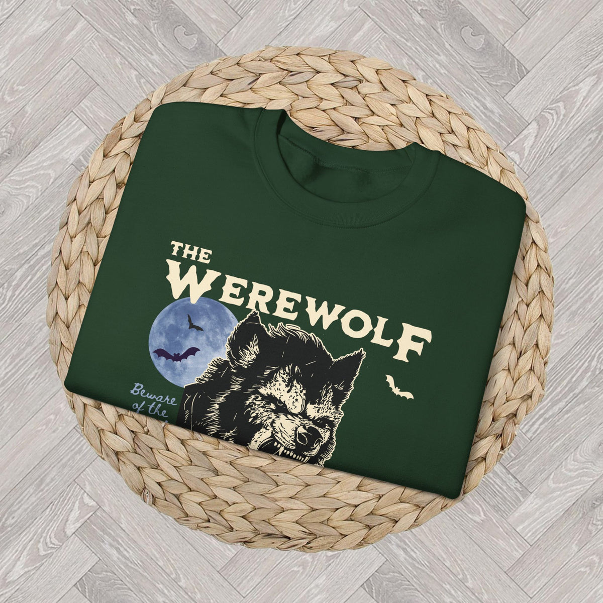 Cozy vintage werewolf sweatshirt for fall, Halloween, and classic monster lovers