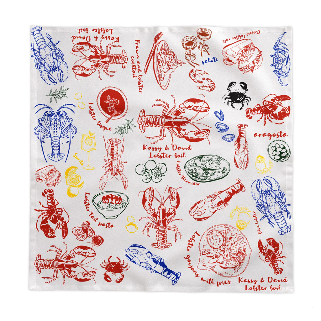 Lobster & Crab Tablecloth – Seafood Lovers’ Dining, Custom Red & Blue Print, Elegant Coastal Kitchen Decor