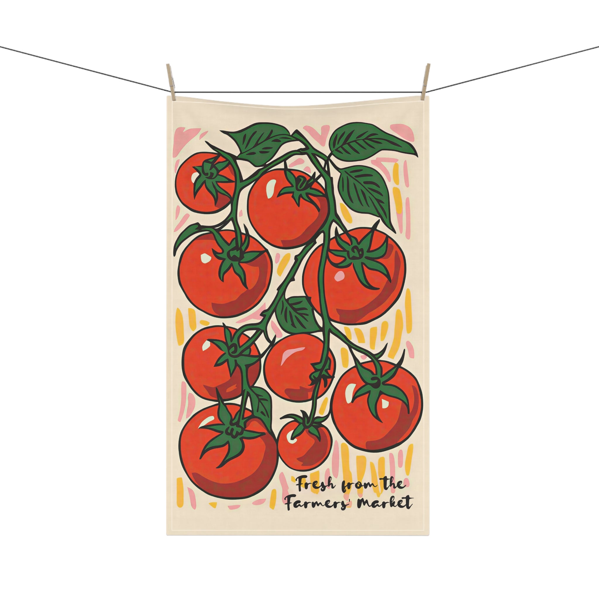 Fresh from the Farmers’ Market Tea Towel – Tomato Cotton Twill Kitchen Towel | Colorful Illustration, Mediterranean Market Design, Gift for Food Lovers
