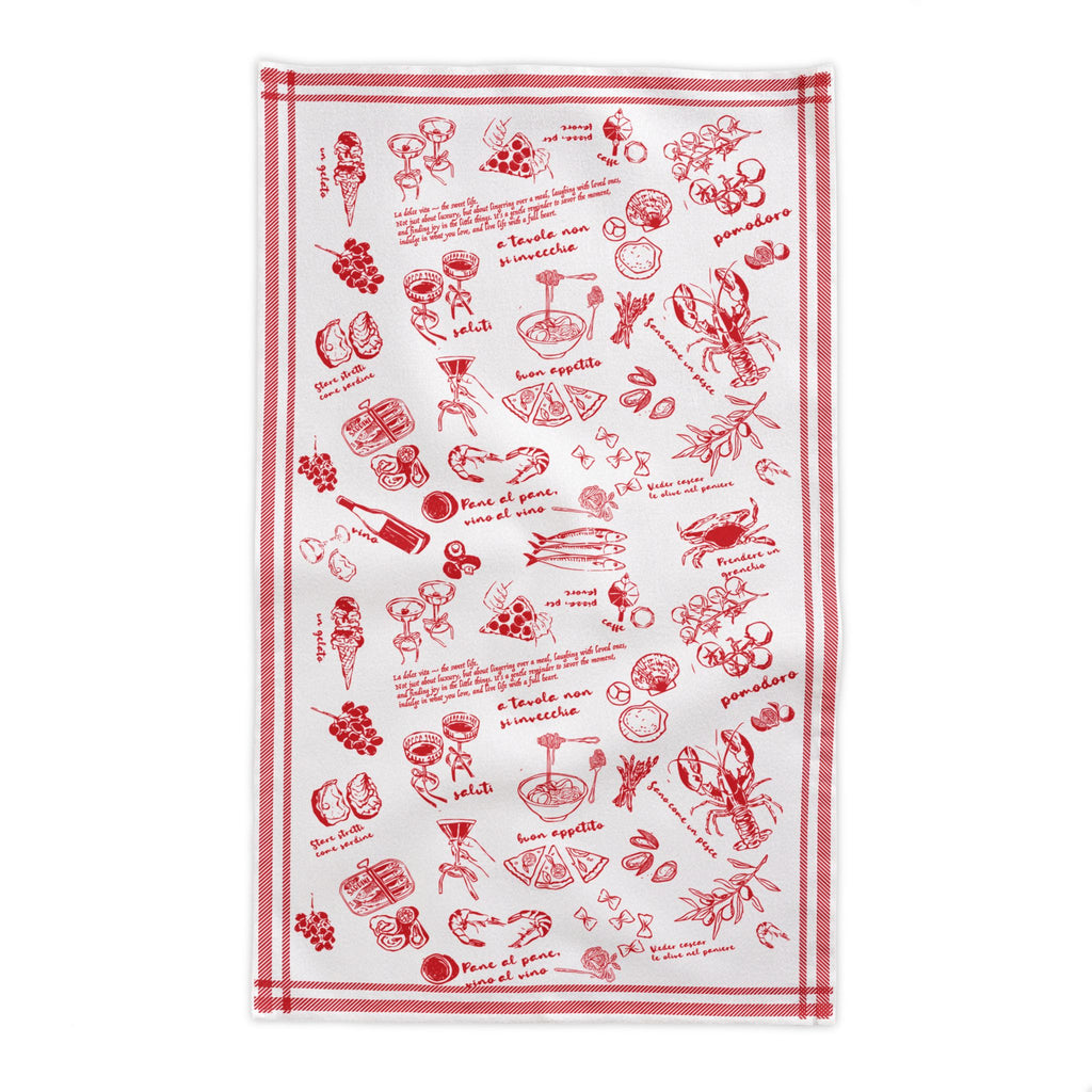 Hand-Drawn Red Italian Food Tablecloth, Summer Dining Decor, Italian Cuisine-Inspired Table Linen, Perfect for Summer Meals