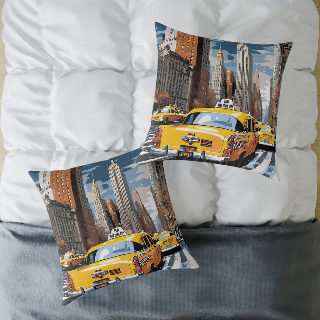 New York City Taxi Pillowcase – 18"x18", 20"x20", 24"x24", 26"x26", 100% Polyester Canvas, Double-Sided Print