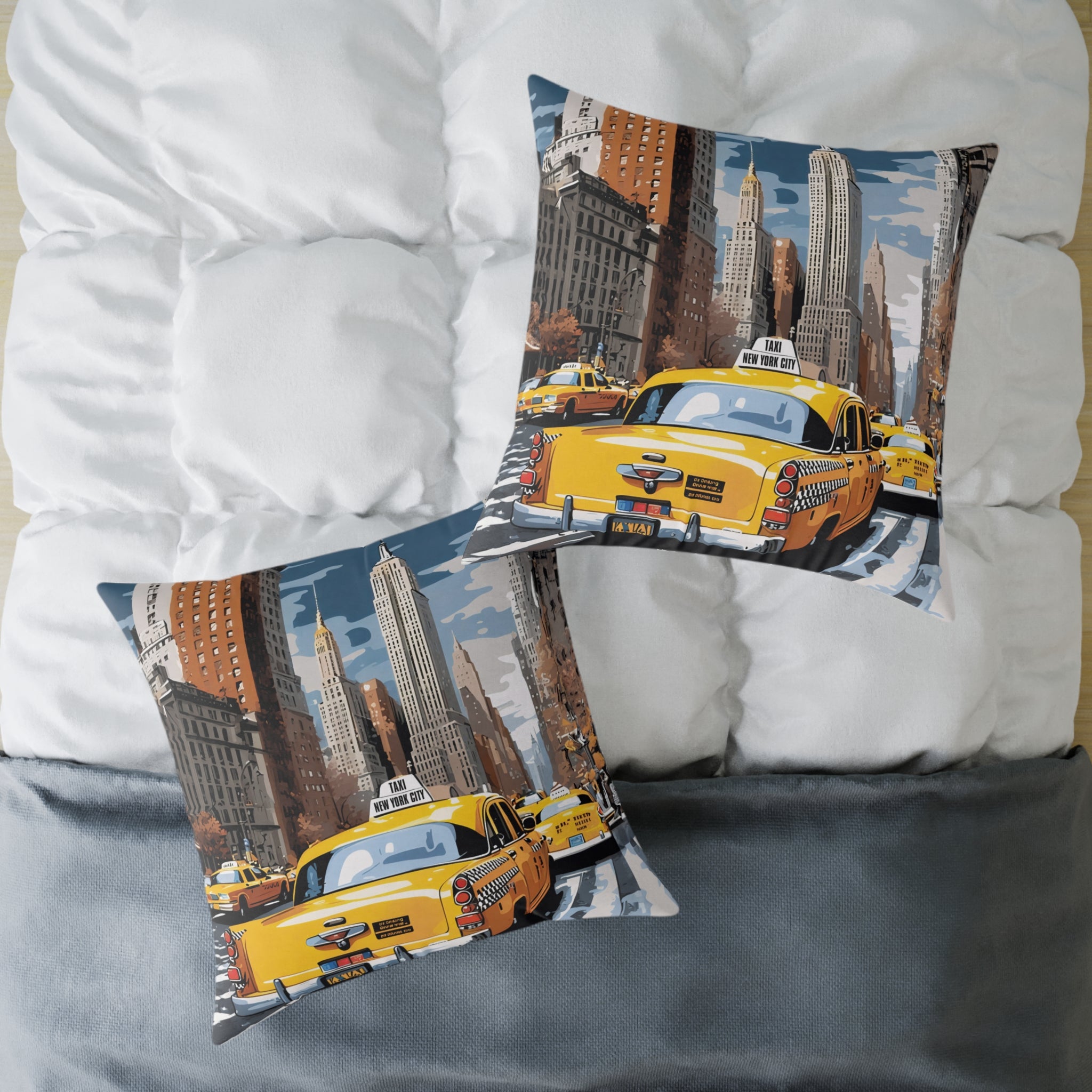 New York City Taxi Pillowcase – 18"x18", 20"x20", 24"x24", 26"x26", 100% Polyester Canvas, Double-Sided Print