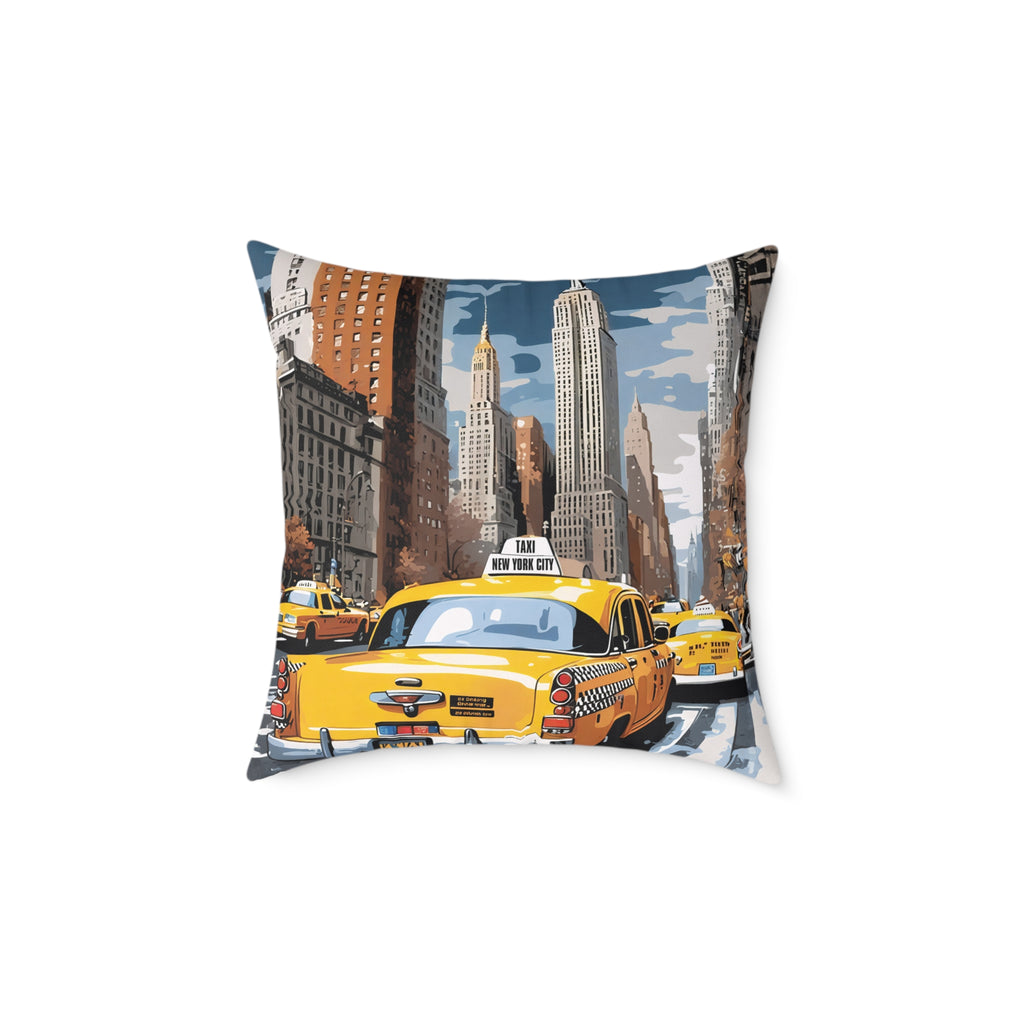 New York City Taxi Pillowcase – 18"x18", 20"x20", 24"x24", 26"x26", 100% Polyester Canvas, Double-Sided Print