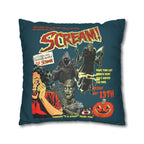 Colourful gothic Halloween cushion cover with retro horror artwork for spooky home décor