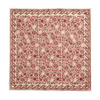 Red and cream fruit botanical tablecloth with pomegranates, figs, lemons and leaves
