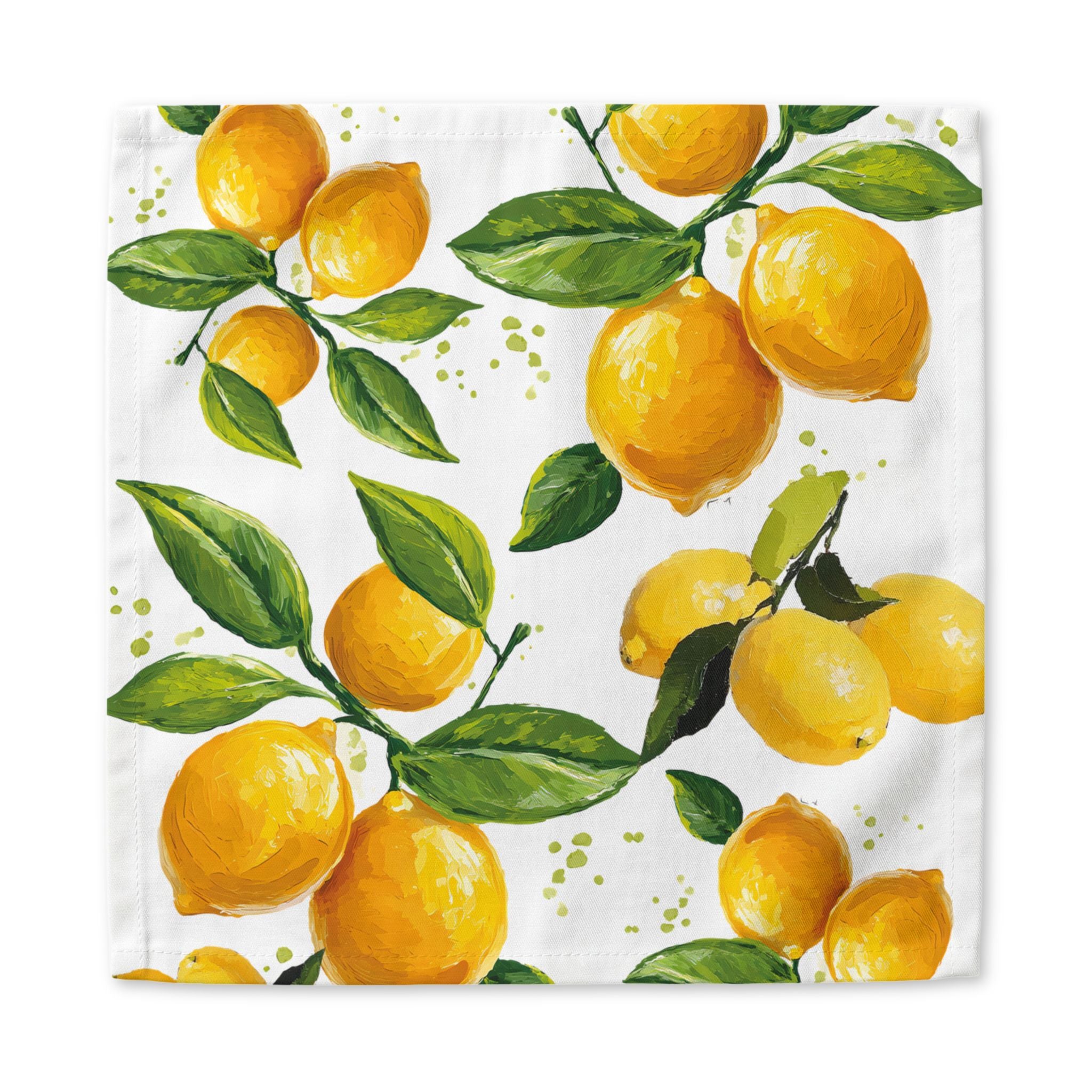 Watercolor lemon cloth napkins styled for summer entertaining, farmhouse kitchen decor, and beautiful table arrangements