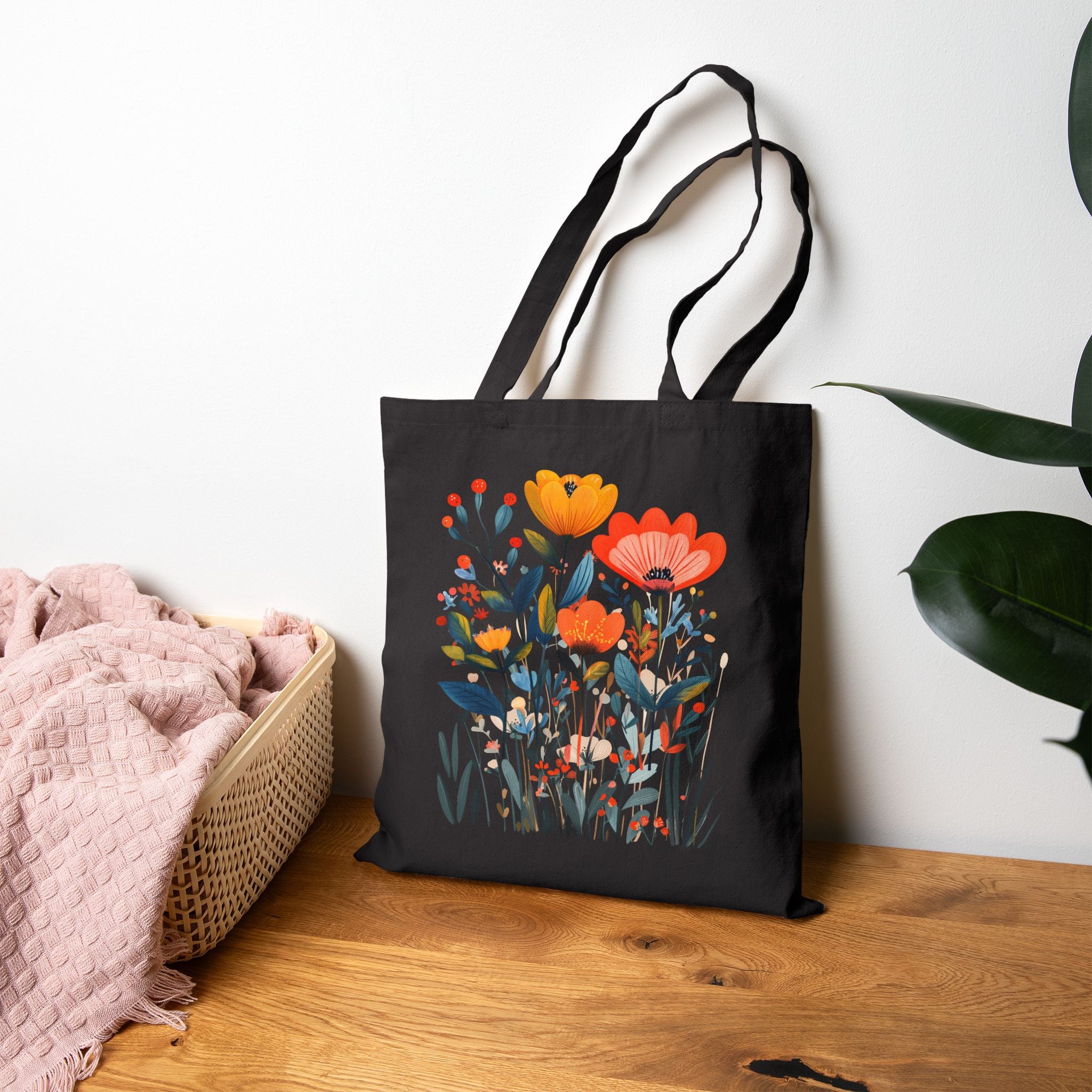 Mediterranean-inspired floral canvas tote bag perfect for shopping, beach days and gifting.