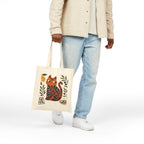 Eco-friendly reusable cotton tote bag with Mediterranean cat illustration inspired by Greek and Italian coastal living.