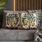 Double-sided decorative throw pillow with colourful Mediterranean lemon tree print and soft faux suede cover.