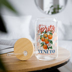 Spritz Orange Veneto iced coffee glass with vibrant orange illustration and Italian summer aesthetic